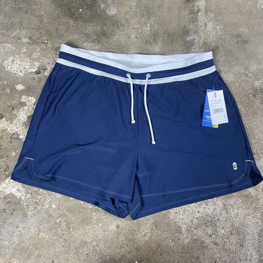 NWT Free Country Board Shorts Women's  Size 2X Navy/White Drawstring Swim Trunks